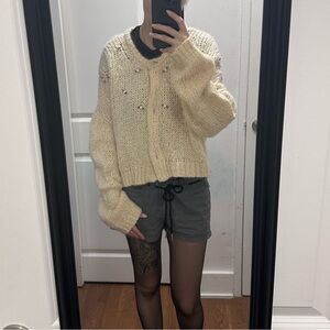 Sandy Liang Floral Appliqué Knit Cardigan